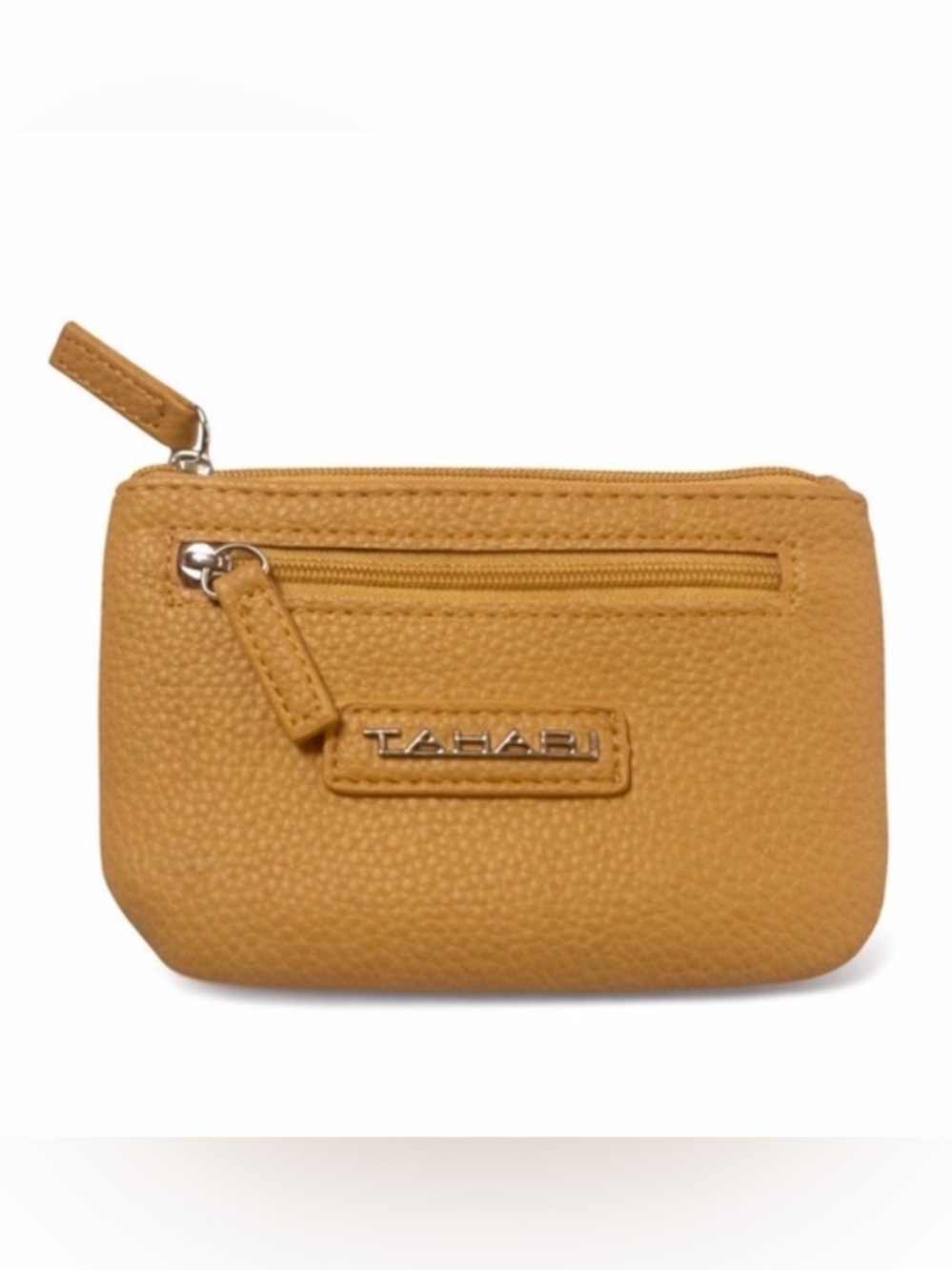Tahari Leather Wallet Card Holder with Zipper Closure Mustard Color